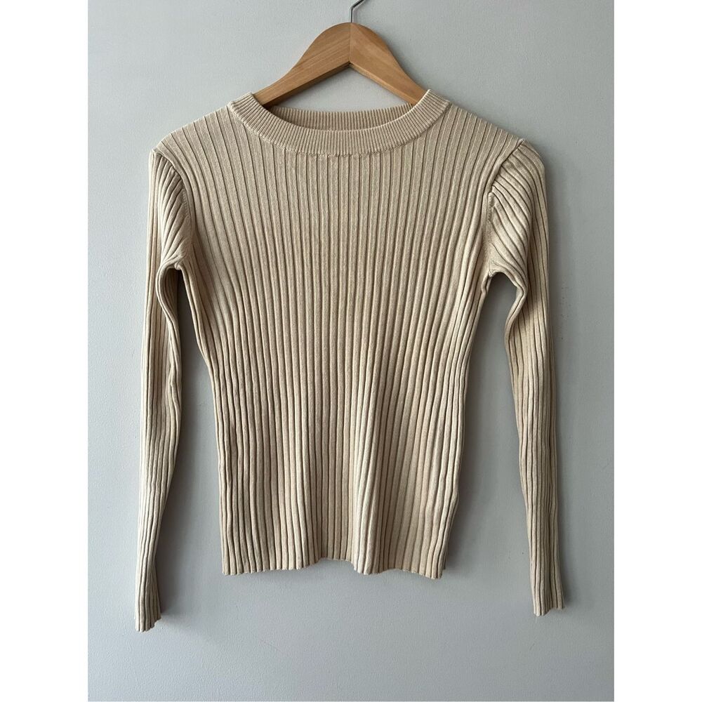 Beige Viscose Long Sleeve Top Size M